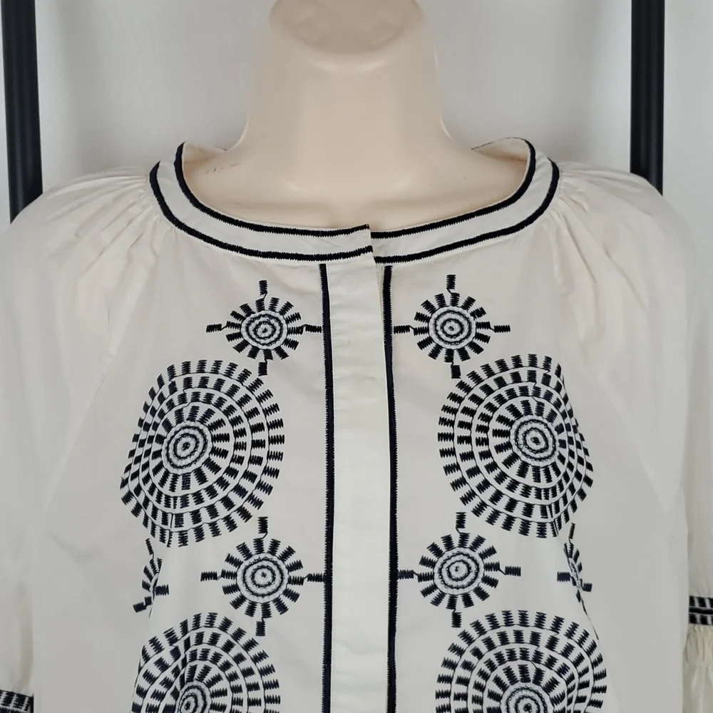 Tory Burch Aubrey Embroidered Tunic Dress Puff Sleeve Cotton Size 6 Romantic Top
